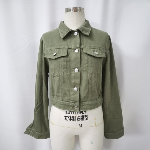 Chaqueta Vaquera Para Mujer Chaqueta Vaquera Corta Con Bolsillos De Solapa En El Pecho Abrigo De Manga Larga Con Botones S Gray-image
