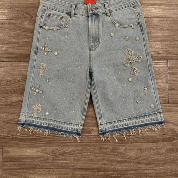 Pantalones Cortos Vaqueros Casuales Para Hombre Moda Estilo Retro Pantalones Cortos Vaqueros Vaqueros GóTicos Con PedreríA Pantalones Cortos Vaqueros XXL Gray-image