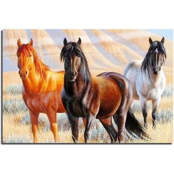Pintura De Diamantes DIY 5D Pareja De Caballos Bordado De Diamantes Punto De Cruz Mosaico De PedreríA 20X30CM Gray-image