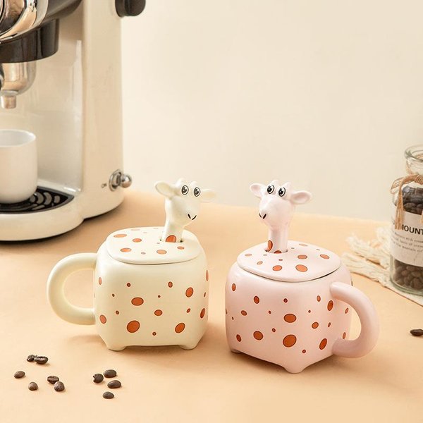 Taza Linda De NiñA Con Tapa Con Cuchara Taza De Agua Taza De CeráMica De Aspecto Alto Regalo Estudiante Taza Para Beber Agua Dibujos Animados 400ML-image