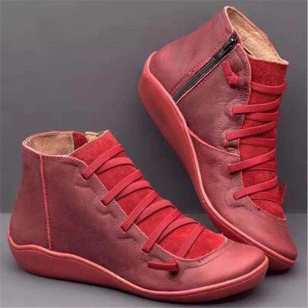 Botas De Mujer Retro PU Botines De Cuero SeñOras PantalóN Corto Casual Botas Punk Botas Primavera OtoñO Botas 40 Rojo-image