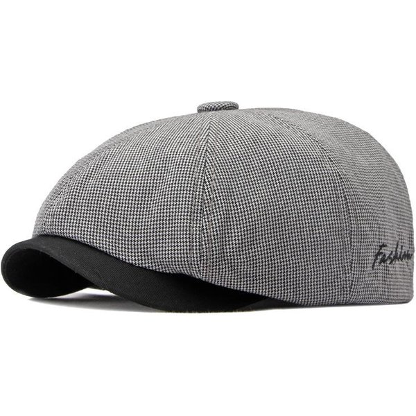 Wiosenna Letnia Czapka Gazeciarza W Kratę OśMiokąTna Czapka MęSka Vintage Berety Czapka Gatsby PłAska Czapka Z Bluszczu Cztery Pory Roku Jasny Kolor Szary-image