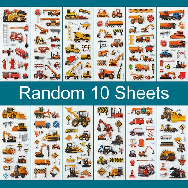 10 Arkuszy Naklejek 3D Dla Dzieci, WypukłE, Z Pojazdami Budowlanymi, Zabawka Dla ChłOpca, Dziewczynki, Nagroda Dla Nauczyciela, Naklejki Do Scrapbookingu-image