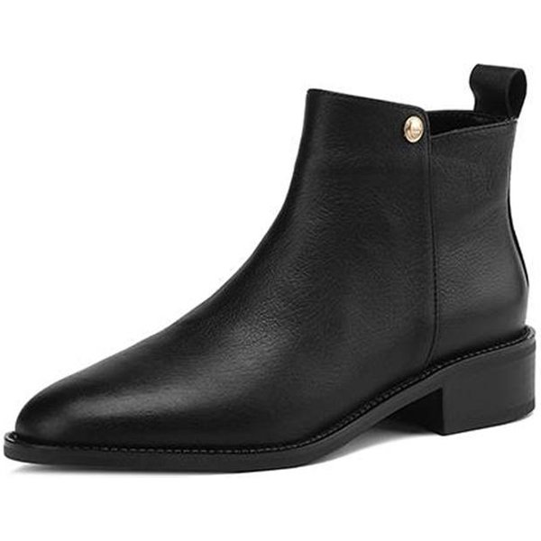 Krazing Pot Piel De Vaca Invierno Punta Redonda TacóN Medio Botines Chelsea Mujer Cremallera Talla Grande 43 Remaches MetáLicos Botines 34 Black-image