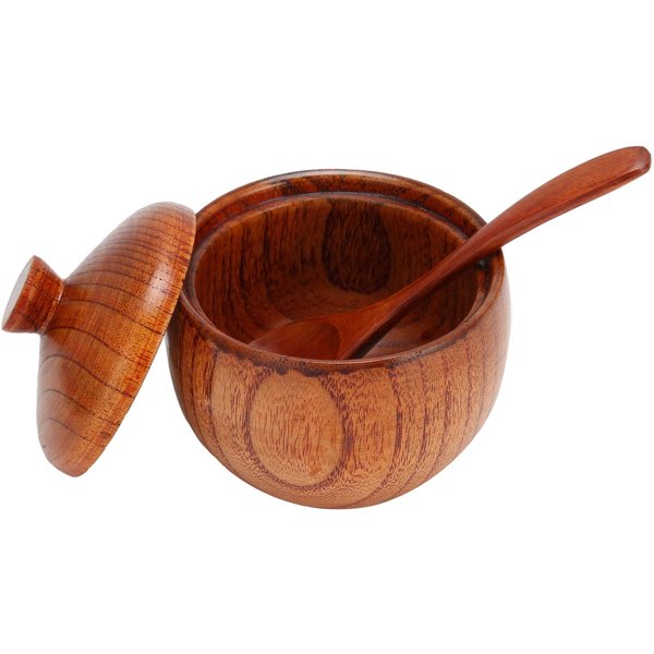 Tarro De Especias De Madera Azucarero Salero Pimentero Caja De Condimentos Con Cuchara Y Tapa Herramienta De Cocina Brown-image