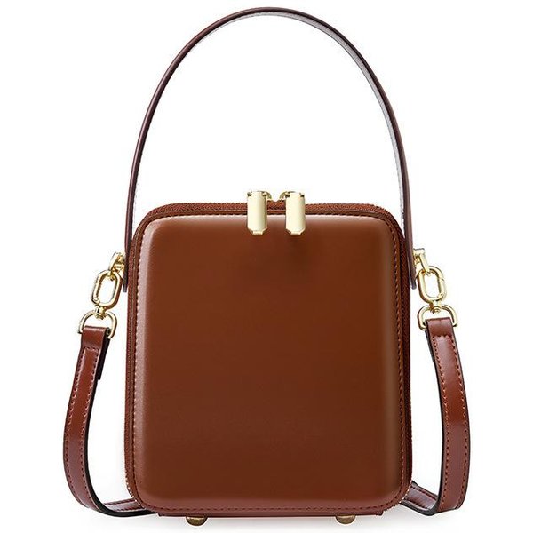 Bolso De Mujer Bolso Moda Femenina Caja De Cuero Bolso Cruzado De Lujo Ligero Bolso De Mano Para Billetes Hombro MarróN-image