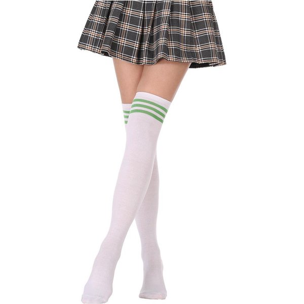 Modne Damskie Pasiaste Getry DziewczęCe Za Kolano Wysokie Skarpetki Damskie Czarne BiałE DłUgie Skarpetki PońCzochy Lolita One Size White-image