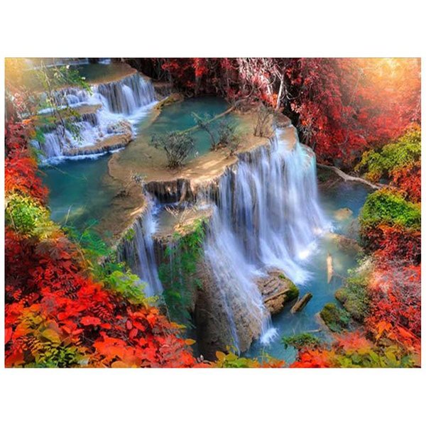 Pintura De Diamantes Cascada Paisaje Natural Redondo Completo Punto De Cruz Bordado De Diamantes 20X30CM-image
