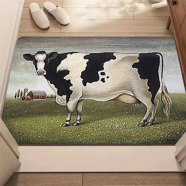 Vintage Wiejska Krajobraz Z Krowami Wycieraczka AntypośLizgowa Odporna Na ŚCieranie Mata WejśCiowa Na Drzwi WejśCiowe Wiejska Sztuka Ludowa Mata Domowa WewnęTrzna 50X80Cm-Felt-image