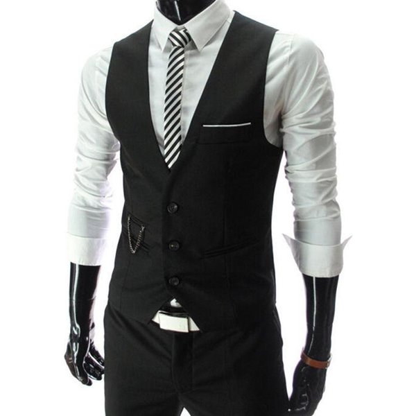 Chalecos Para Hombre Slim Fit Chaleco De Traje Para Hombre Chaleco Para Hombre Gilet Homme Casual Sin Mangas Formal Negocios Chaqueta S Negro-image