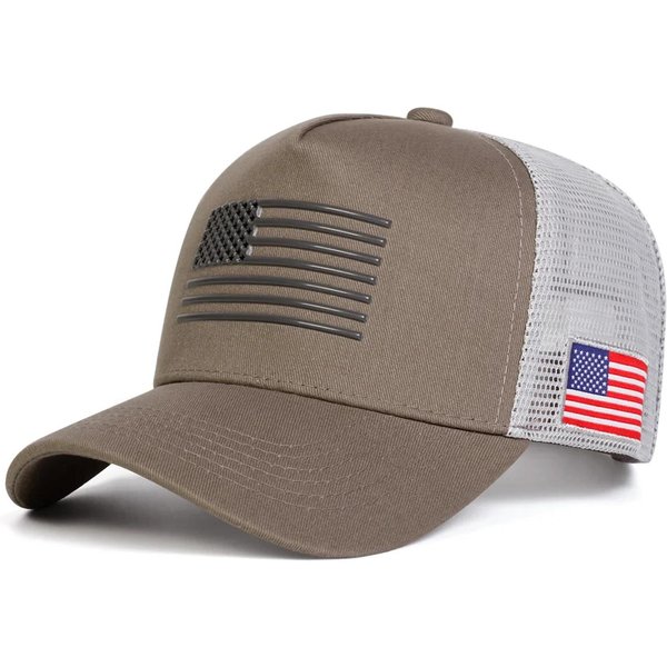 Unisex Czapki Baseballowe Z Siatki Z Haftem Flagi AmerykańSkiej, Wiosenno-Letnie, Outdoorowe, Regulowane, Casualowe, Czapka PrzeciwsłOneczna, Czapka Sportowa Khaki-image