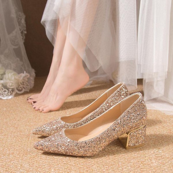 Tacones Gruesos De Purpurina Plateada Zapatos De SalóN Mujer Lujo Punta Afilada Fiesta Boda Zapatos Mujer Talla Grande 42 Zapatos De SalóN De TacóN Alto Poco Profundos SeñOras 38 Gray-image