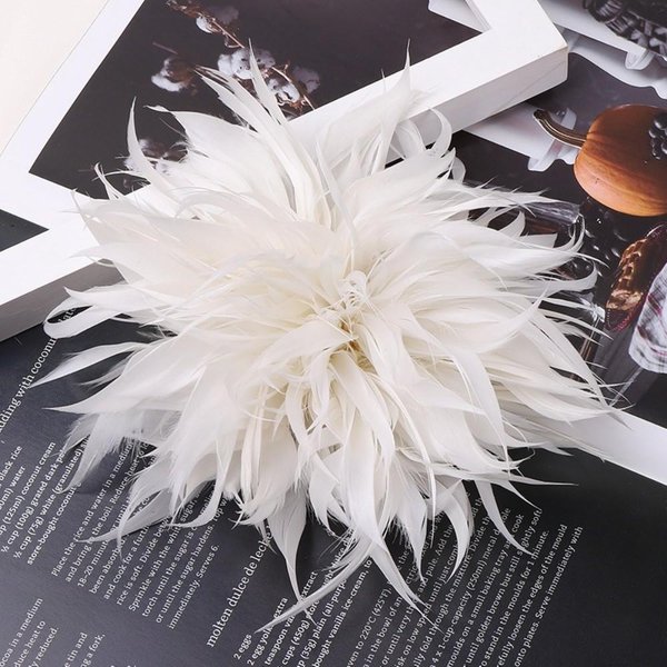 Kwiat Z PióR Diy 18-20Cm DużE Broszki Z PióR KorsażOwe Vintage Kwiatowe Przypinki Do Klapy ŚLub BiałY-image