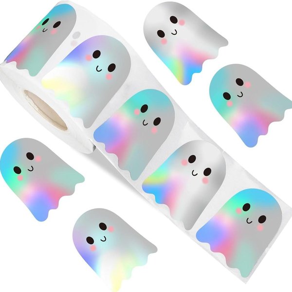 500 Sztuk Naklejek DuchóW Na Halloween W Rolce Laserowe Naklejki Duchy Dekoracyjne Samoprzylepne Naklejki Papierowe Na Upominki Na Imprezę Halloweenową-image