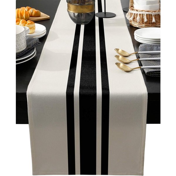 Caminos De Mesa De Lino Con Rayas Negras Bufandas Para CóModa DecoracióN De Mesa Cocina RúStica Caminos Para Mesa De Comedor Decoraciones Para Fiestas NavideñAs 150X33Cm Black-image