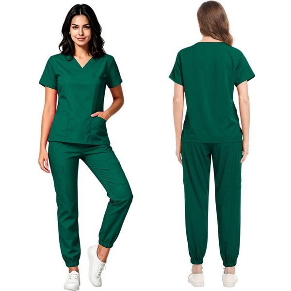 Conjunto De Uniforme MéDico Para Mujer Con Cuello En V Y Bolsillos, Top De Manga Corta Y Pantalones De Secado RáPido En Color Para Uniforme De Trabajo L Blue-image