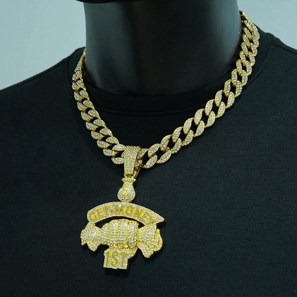 Nowy Naszyjnik W Stylu Hip Hop Z Wisiorkiem Litery GET Money I Woreczkiem PienięDzy Na 15MM łAńCuszku KubańSkim MęSkie Naszyjniki Candy BiżUteria Dla RaperóW Hip Hop Gray-image
