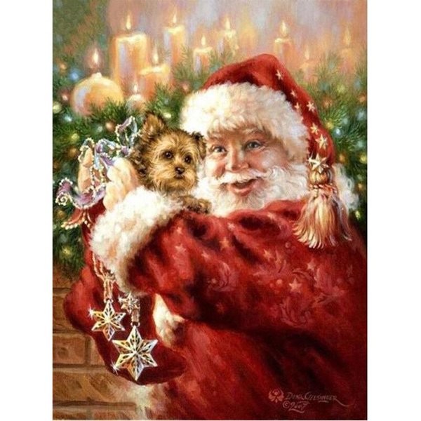 Bordado De Diamantes 5D DIY Pintura De Diamantes Papá Noel Con Perro Punto De Cruz 20X30CM-image