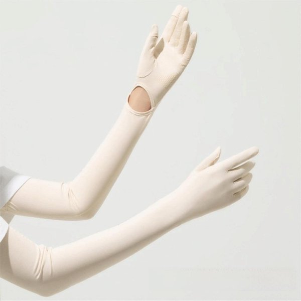 Guantes De ProteccióN Solar Transpirables ProteccióN UV Guantes Largos Seda De Hielo Manga De Seda De Hielo Pantalla TáCtil Guantes De Bicicleta Deporte Al Aire Libre Beige-image