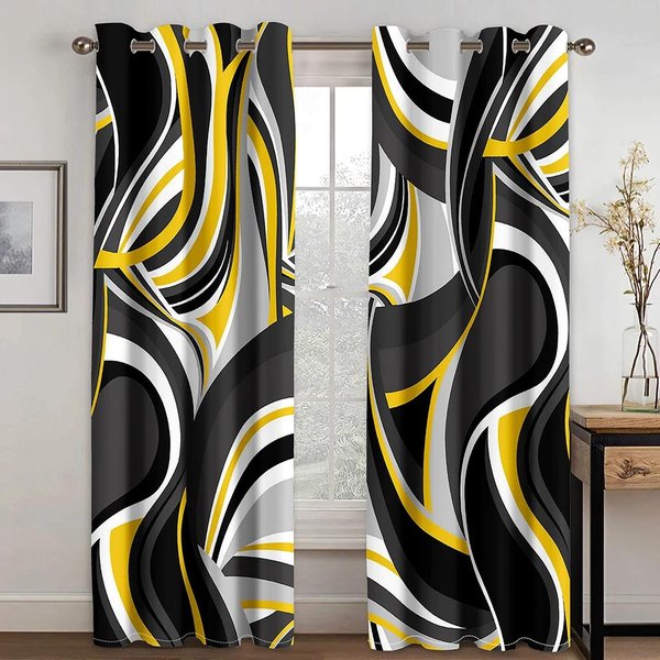 Tanie Nowoczesne Abstrakcyjne ZasłOny ŻółTo-Szare Geometryczne Spiralne Do Okien Salonu Sypialni WystróJ Pomieszczenia 2 Sztuki Cortinas 100W130H(Cm)40X51In&Rod Pocket-image