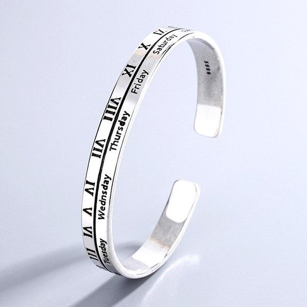 Nuevas Pulseras Creativas Con NúMeros Romanos JoyeríA De Plata De Ley 925 Personalidad Personalidad Alfabeto IngléS Brazaletes Abiertos TYB122 White-image