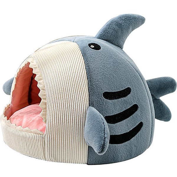 Cama Cueva Para Gato Casa Forma De TiburóN CáLida VersáTil Decorativa Acogedora Suave Cama Cueva Para Gato Para Perro Mascota-image