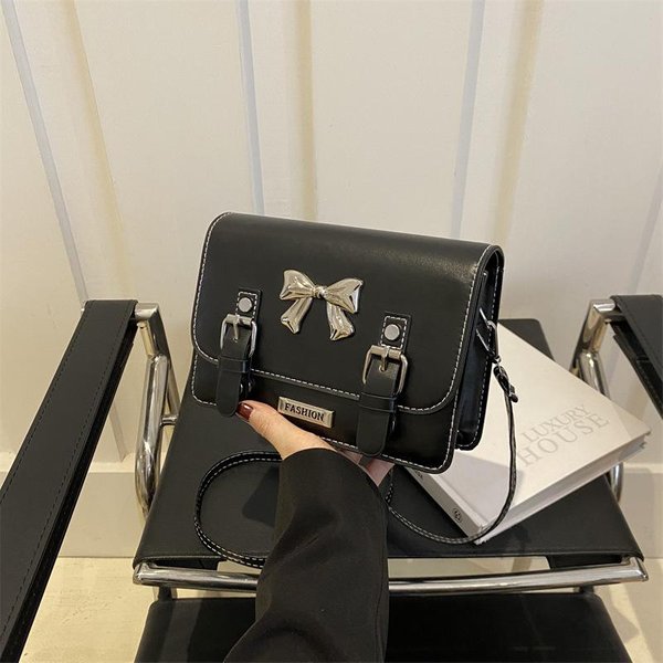 Moda Estilo Coreano Bolso De Cartero Contrastante Nuevo Estilo Para Mujer Bolso Cuadrado PequeñO Con Lazo Bolso VersáTil De Un Hombro Cruzado Gray-image