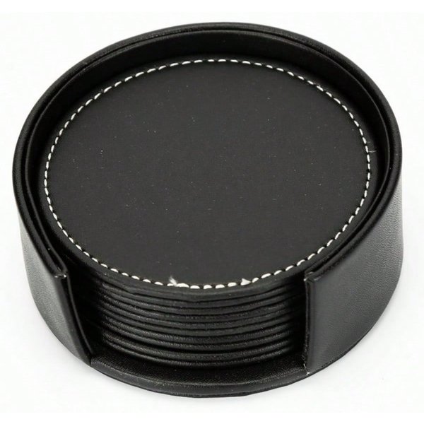 6 Szt./Zestaw SkóRzana Podstawka Pod Kubek PU SkóRzana Mata Na Stół Jadalny Podstawka Pod Kubek Do Kawy Izolacja Termiczna Mata Pod Kubek Z Wodą (Black,Round) Czarny-image