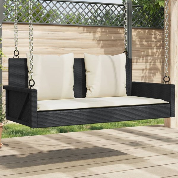 Vidaxl HuśTawka Ogrodowa Z Poduszkami, Czarna, 119X56X48 Cm, Polirattan-image
