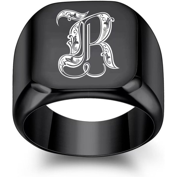 Anillo De Sello Con Iniciales Retro Para Hombre, Sello Pesado Voluminoso, Banda Masculina, JoyeríA Con Letras De Acero Inoxidable 15-image