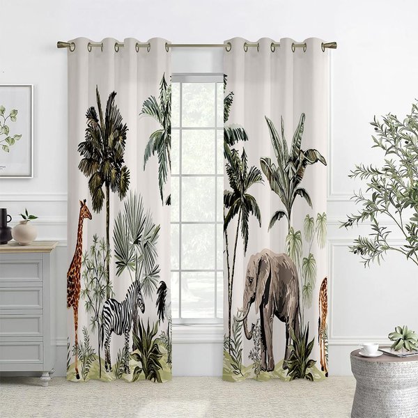 Cortinas Impresas En 3D De VegetacióN Tropical, Cortinas Con Bolsillo Para Barra, Cocina, Dormitorio, Sala De Estar, Cortinas Decorativas, DecoracióN Del Hogar W50Xh140(Cm)X2Pcs&Rod Pocket-image