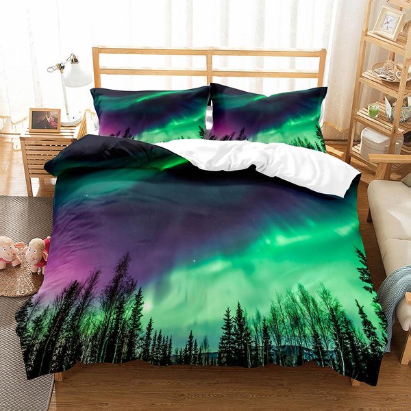 Funda NóRdica King Queen Aurora Boreal Paisaje Natural Juego De Cama Escenario De Cielo Colorido Funda De EdredóN PoliéSter Funda De EdredóN EU Single(135X200Cm)-image