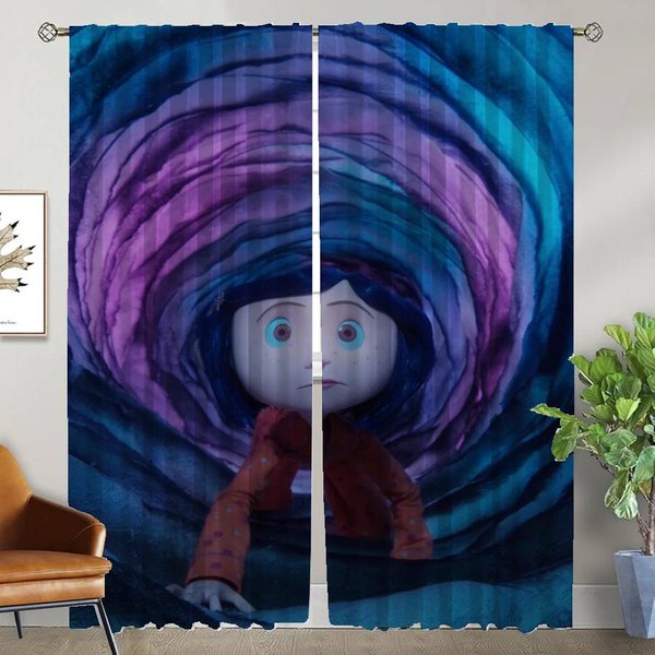 ZasłOna ZaciemniająCa Do Pokoju 2 Panele Coralines Eleganckie ZasłOny Pokojowe Dekoracja Halloween Rolety ZasłOny Do WnęTrza Domu Przegroda W50Xh70Cmx2Pcs-Cl Blue-image