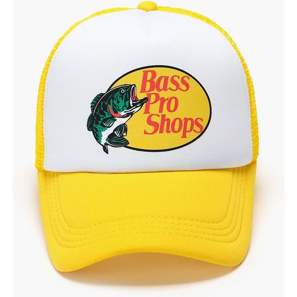 Gorra De BéIsbol Estampada Estilo Europeo-Americano Bass Pro Shops Para Deportes Al Aire Libre Y Pesca Adjustable Blanco/Amarillo-image