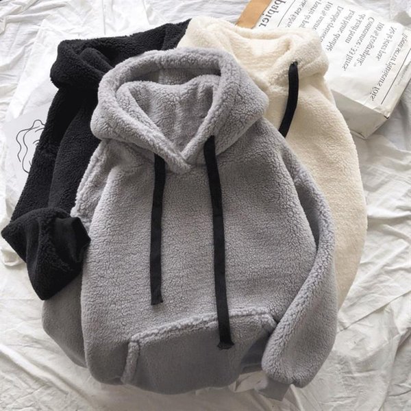 Bluza Z WełNy JagnięCej Dla Kobiet Na Jesień I Zimę Moda W Stylu KoreańSkim Casualowa Modna Z Kapturem Pluszowy Aksamit Gruba LuźNa Kurtka Top M-image