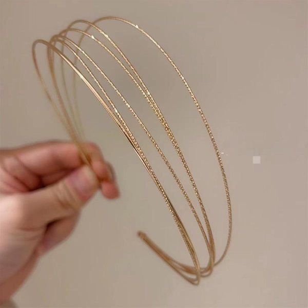 Exquisita Diadema Elegante Para Mujer Aro De Pelo MetáLico Multicapa Moda Temperamento Banda Para El Cabello Accesorios Para El Cabello Aro Para La Cabeza Liso Brown-image