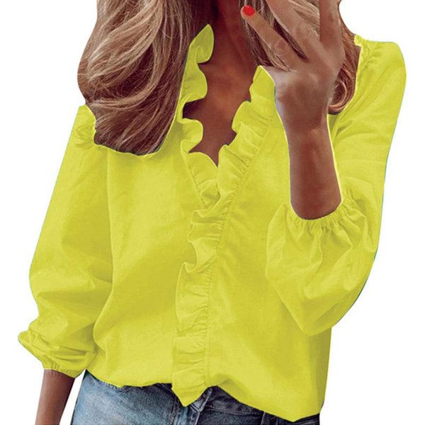 Yyfs Blusas Y Camisas De Manga Larga Para Mujer, Estilo Casual, Verano, Primavera Xxxl Amarillo-image