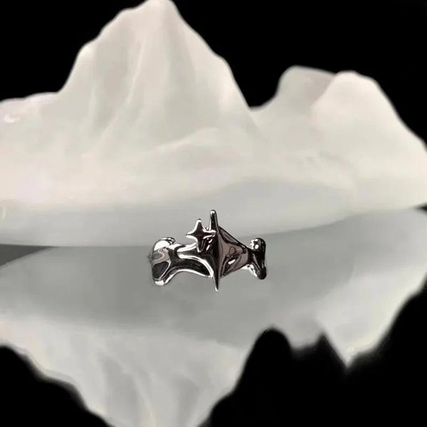 Anillos De Estrellas Irregulares De Colores Anillo GóTico Vintage Para Hombres Mujeres Moda Anillo Abierto Ajustable De Estrella Cruzada JoyeríA Y2K Regalo Resizable White-image