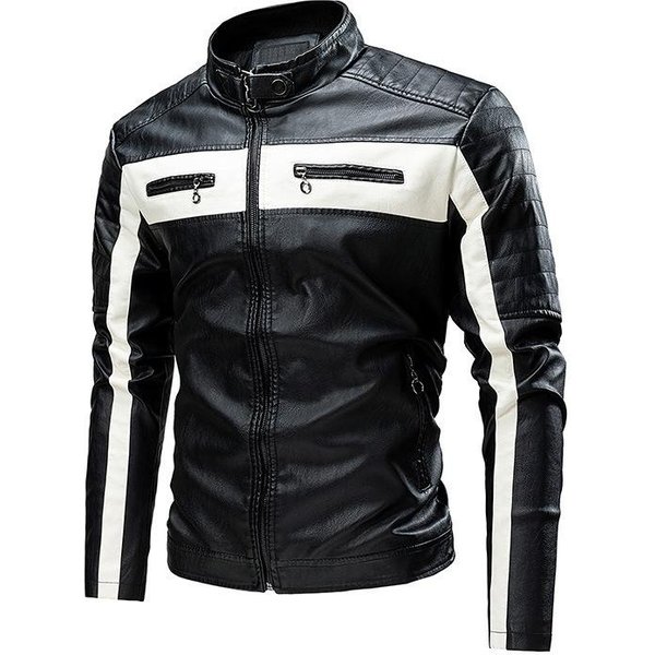 Nueva Chaqueta De Cuero De Moda Con Parches Para Hombre, Nueva Chaqueta De Cuero Para Motocicleta, Ropa De Hombre De Gran TamañO 3XL Black-image