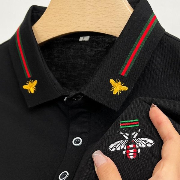 MęSka Koszulka Polo Z KołNierzykiem KróTki RęKaw Letnia Wykwintne Haftowane PszczołY Moda Biznesowa Codzienna Odzież MęSka M-image