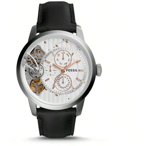 Reloj De Cuarzo Para Hombre Fossil Con Correa De Cuero, Tres Manecillas, Caja De Acero Inoxidable Y Cristal Resistente A ArañAzos, ME1164 Negro-image