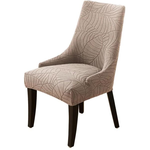 1PC Funda De Silla Jacquard De Hojas Color SóLido EláStica Funda EláStica Para Silla De Comedor Estirable Con Respaldo Alto Y Brazos DecoracióN Para El Hogar Gray-image