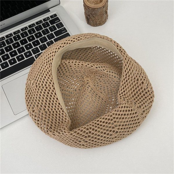 Beret Damski Letni Cienki KróJ Pusty OddychająCy SłOdki Uniwersalny Retro Temperament Elegancki Kapelusz Malarza One Size WielbłąDzi-image