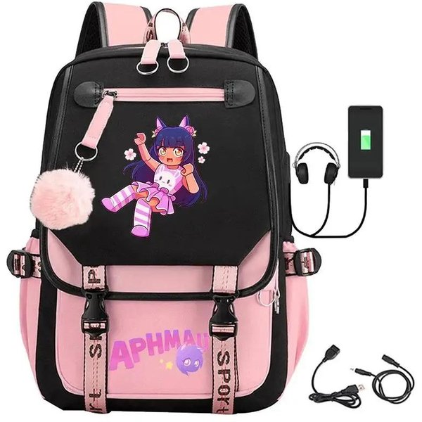 Modny Plecak Szkolny Z Nadrukiem Aphmau Z Portem łAdowania USB Dla Nastolatek, Plecak Na Laptopa I KsiążKi, Plecak Studencki Gray-image