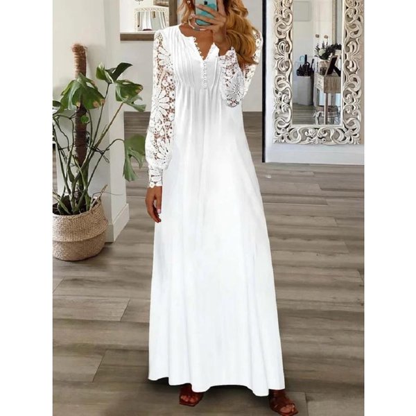Vestidos Casuales De Moda Hnxc Para Mujer OtoñO Invierno Manga Larga Cuello En V M Blanco Puro-image