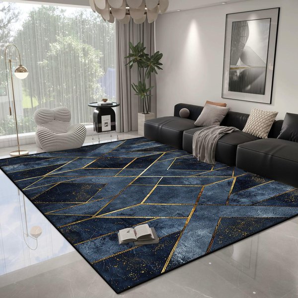 Nowoczesny Geometryczny Dywan Salon Lekki Luksus Dekoracja Sypialnia AntypośLizgowy Dywan ŁAtwe Czyszczenie Salon Pluszowa Mata PodłOgowa Zmywalny 120*160Cm-image