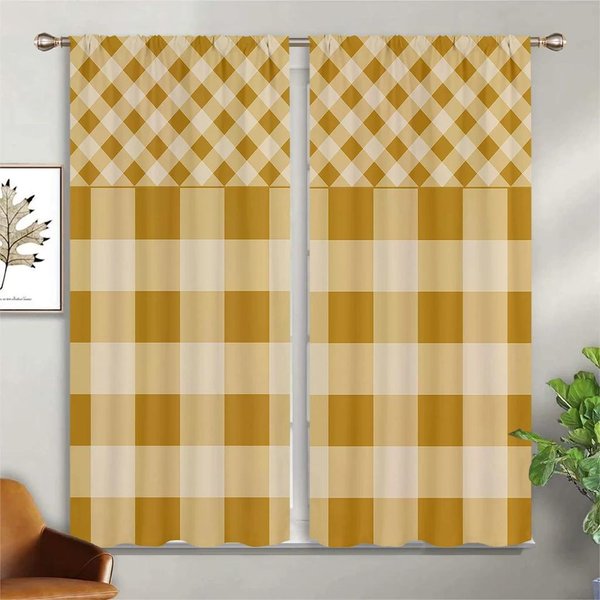 Cortina Cuadros Blanco Y Negro Minimalista De Viento De 2 Paneles Para DecoracióN De Sala De Estar, Dormitorio, Cocina, BalcóN, Cortinas De Ventana W60Xh100(Cm)X2Pcs&Rod Pocket-image