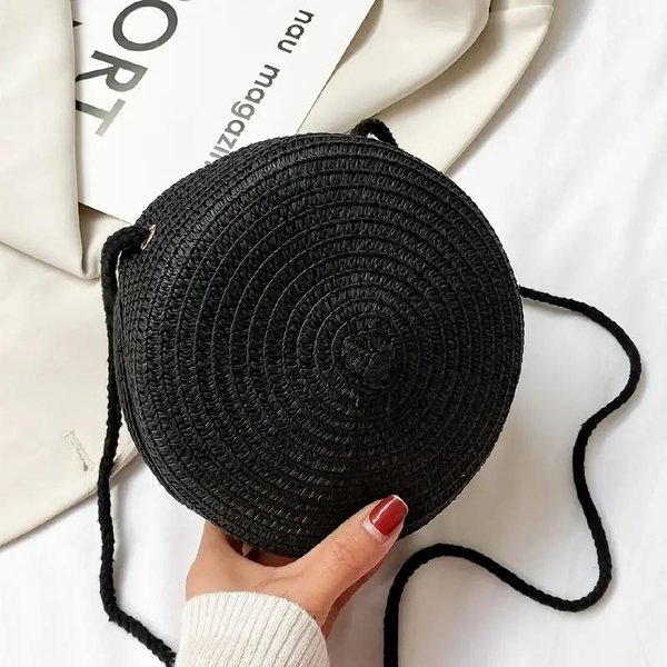 Letnie Tkane SłOmiane Torby Typu Crossbody Dla Kobiet Modna OkrąGłA RęCznie Robiona Rattanowa MałA Torebka PlażOwa PodróżNa Damska Torba Na Ramię-image