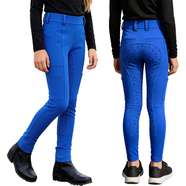 DziecięCe Legginsy Do Jazdy Konnej AntypośLizgowe Bryczesy Z PełNym Siedziskiem I Wieloma Kieszeniami Dla ChłOpcóW DziewcząT Sporty JeźDzieckie 7-8 Years Blue-image