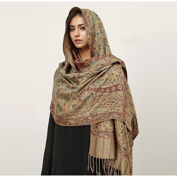 Bufanda Hijab Pashmina Bohemia Larga Musulmana Chal De Cachemir Foulard Femenino Turbante Suave PañUelos Para La Cabeza Para Mujeres Diadema Lujo Beige-image